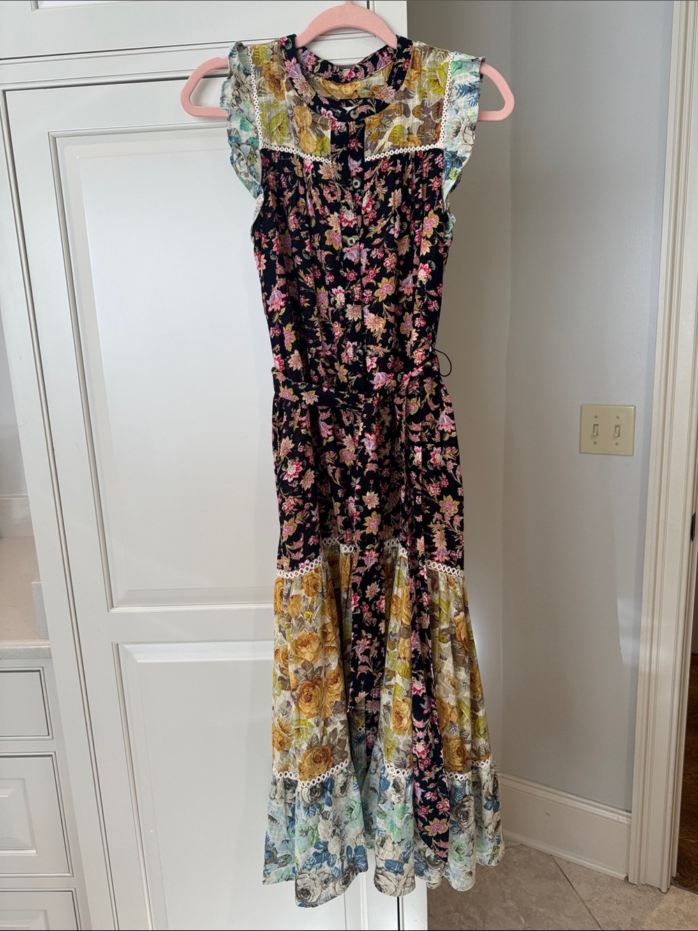 Anthropologie Black Floral Patchwork Maxi Dress